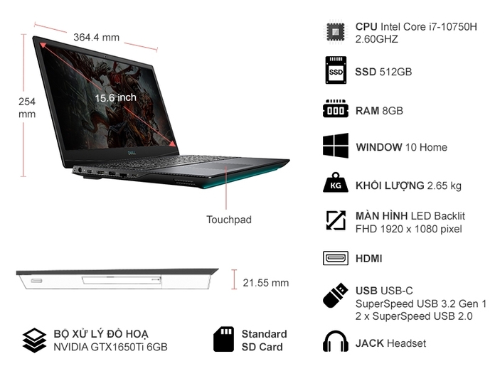 Dell Gaming G5 15 5500 i7-10750H 15.6 inch 70225485