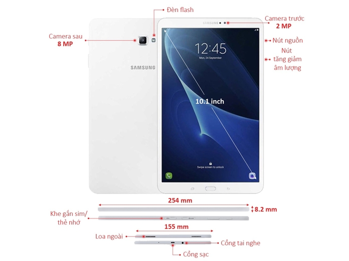 SAMSUNG GALAXY TAB A 10.1 2016 (SM-T585) MÀU TRẮNG