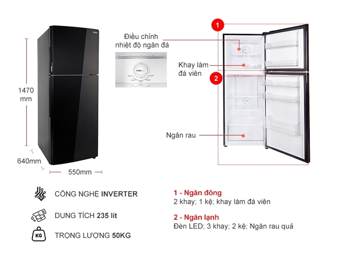 Tủ lạnh Aqua Inverter 235 lít AQR-T249MA (PB)