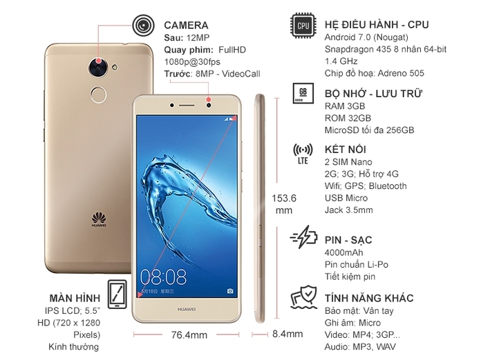 HUAWEI Y7 PRIME VÀNG