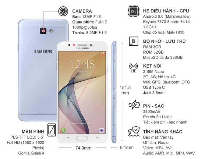 SAMSUNG GALAXY J7 PRIME XANH BẠC