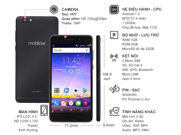 MOBIISTAR LAI ZUMBO S 2017 LITE ĐEN