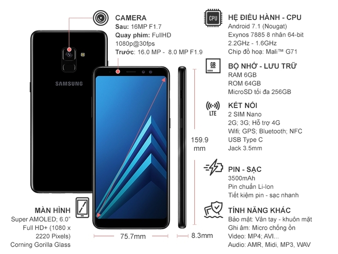 SAMSUNG GALAXY A8+ 2018 ĐEN