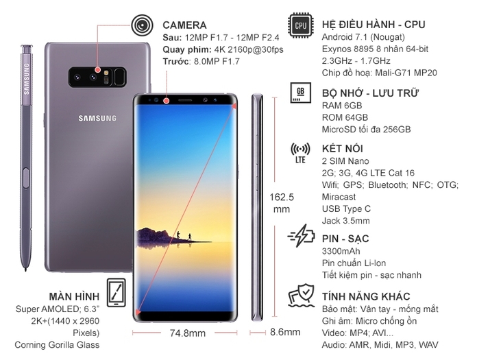 SAMSUNG GALAXY NOTE8 TÍM KHÓI (SM-N950F/DS)