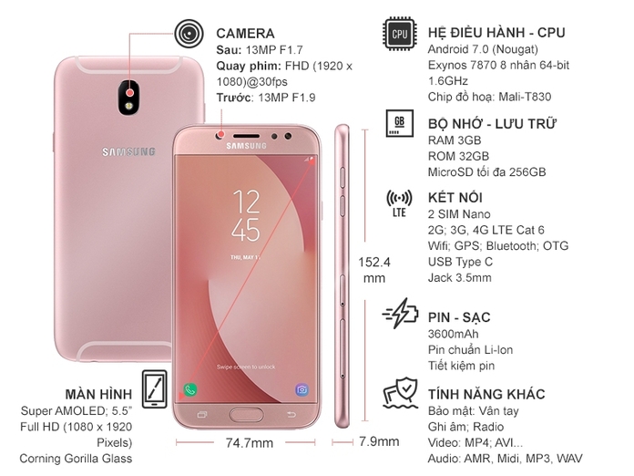 SAMSUNG GALAXY J7 PRO HỒNG