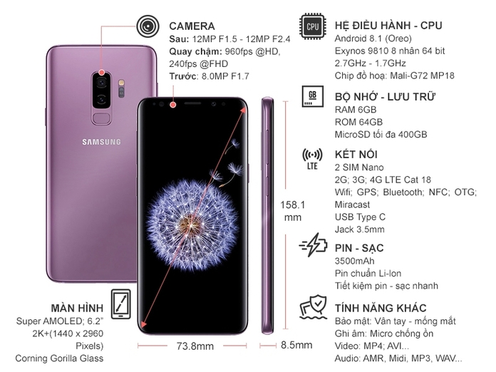 SAMSUNG GALAXY S9 PLUS 64GB TÍM
