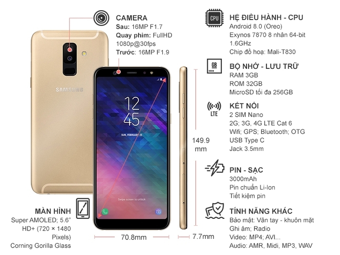 SAMSUNG GALAXY A6 MÀU VÀNG (2018)