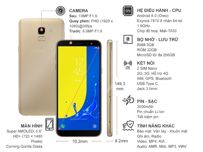 SAMSUNG GALAXY J6 (2018) MÀU VÀNG