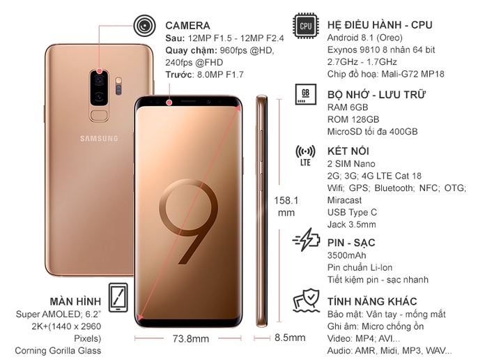 SAMSUNG GALAXY S9 PLUS 128GB VÀNG