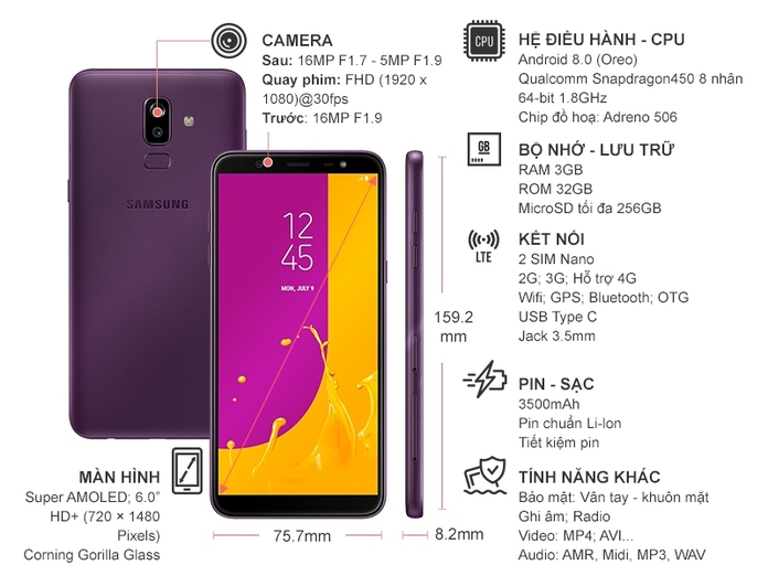 SAMSUNG GALAXY J8 MÀU TÍM