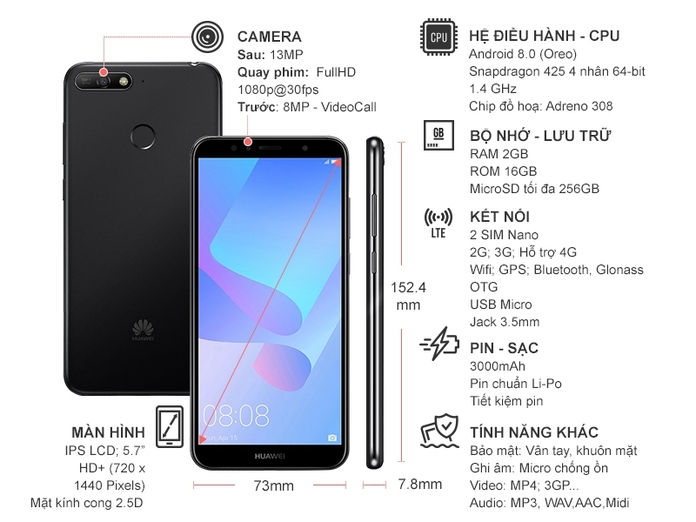 HUAWEI Y6 PRIME 2018 ĐEN