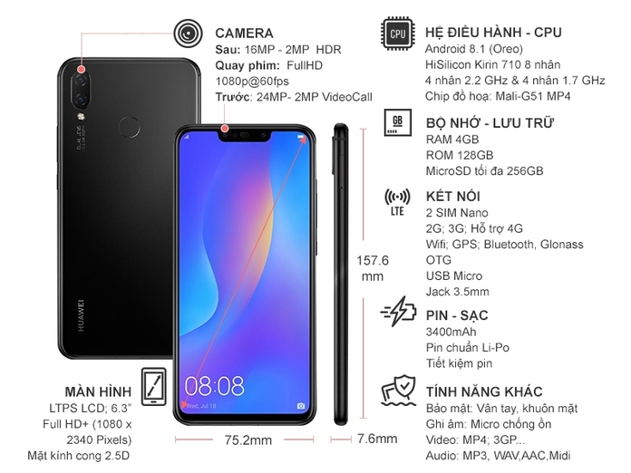 Huawei Nova 3I (2018) màu đen