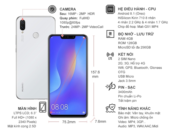 Điện Thoại Huawei Nova 3i Trắng