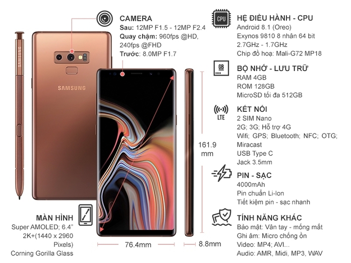 SAMSUNG GALAXY NOTE9 ĐỒNG