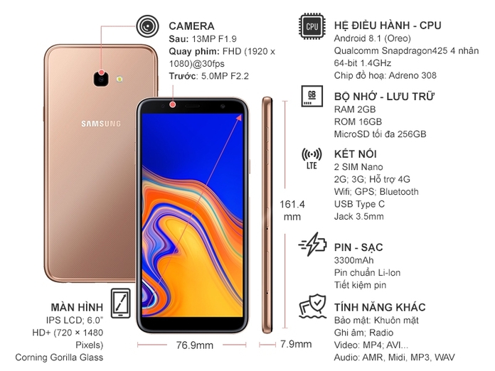 SAMSUNG GALAXY J4+ VÀNG