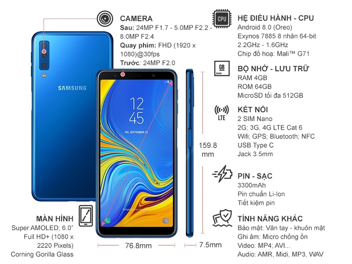 Điện thoại Samsung Galaxy A7(2018) xanh