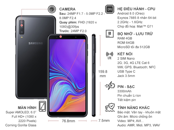 SAMSUNG GALAXY A7 (2018) ĐEN