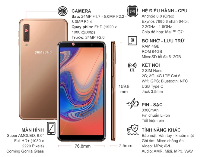 SAMSUNG GALAXY A7 (2018) VÀNG