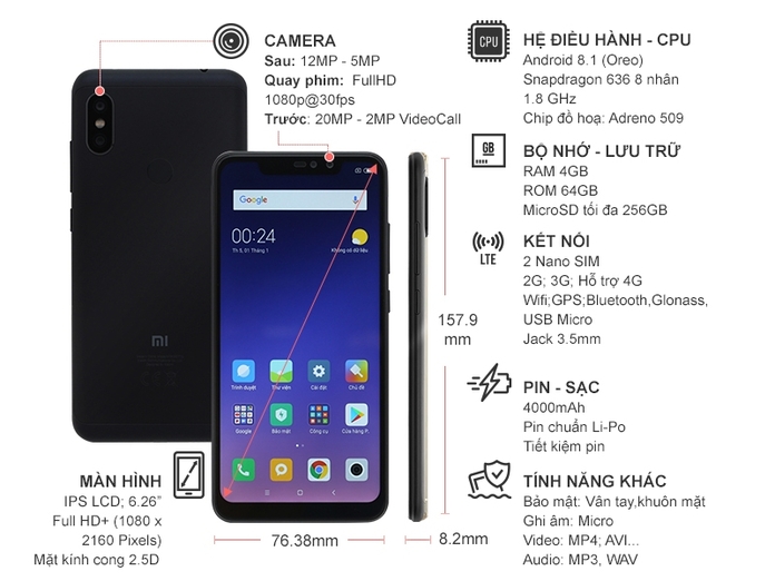 XIAOMI REDMI NOTE 6 PRO ĐEN 64GB