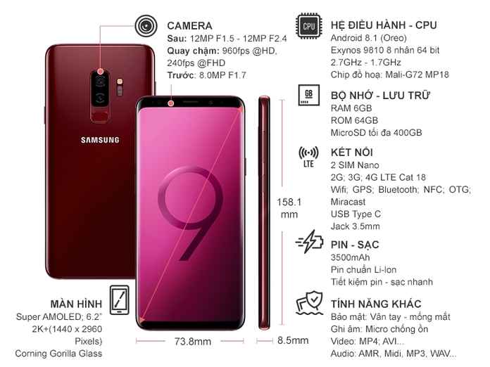 SAMSUNG GALAXY S9 PLUS 64GB VANG ĐỎ