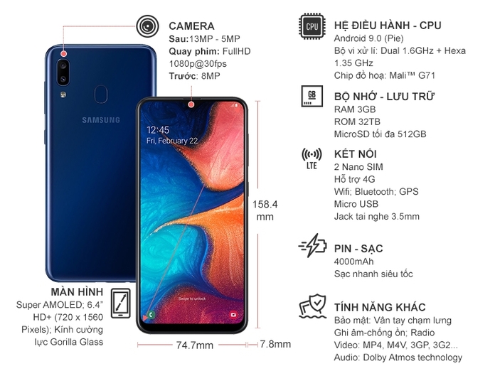 SAMSUNG GALAXY A20 XANH
