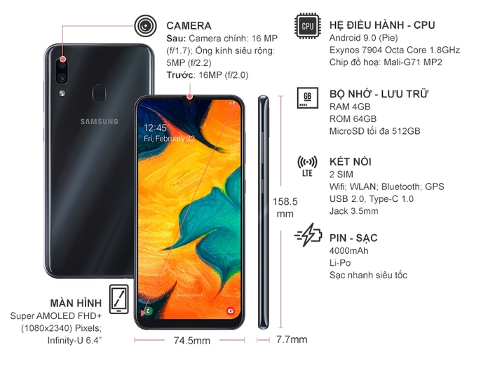 Samsung Galaxy A30 64GB Đen