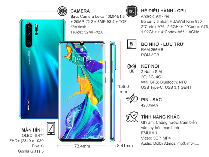 HUAWEI P30 PRO XANH ÁNH CỰC QUANG