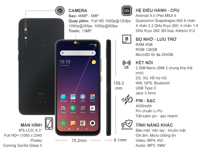 XIAOMI REDMI NOTE 7 ĐEN 128G