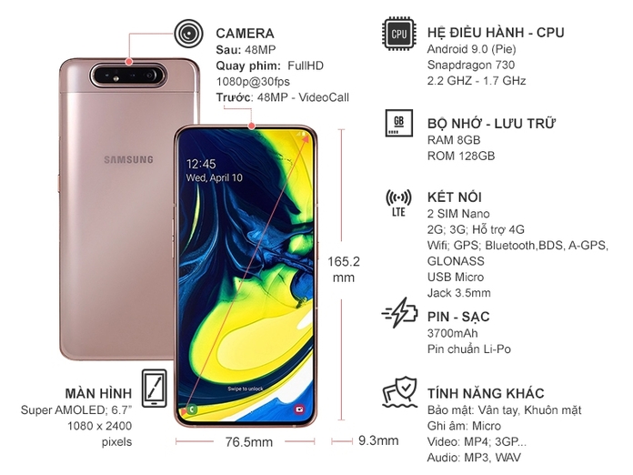 SAMSUNG GALAXY A80 128GB VÀNG