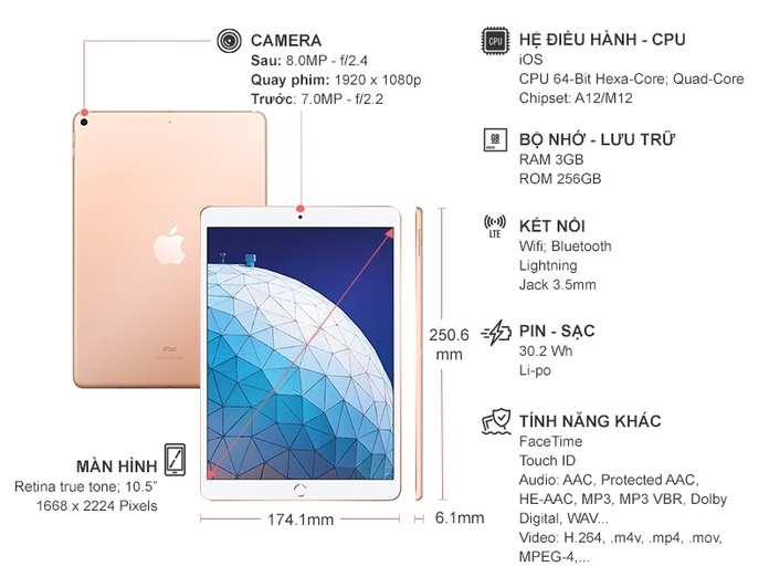 IPAD AIR WI-FI 256GB GOLD(MUUT2ZA/A)