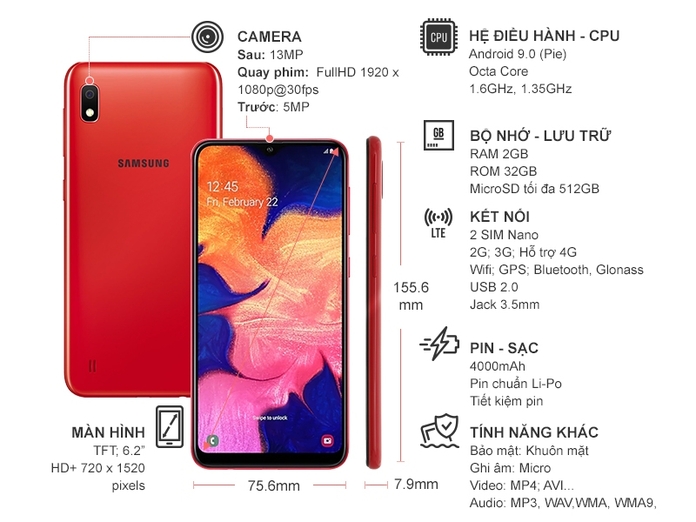 SAMSUNG GALAXY A10 ĐỎ