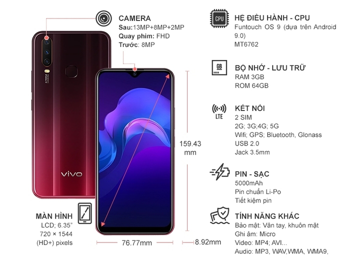 VIVO Y12 ĐỎ MẬN