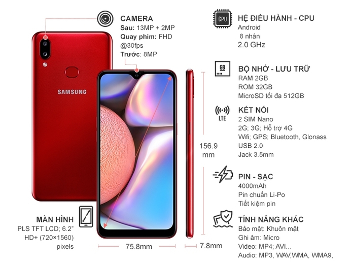 Samsung Galaxy A10s Đỏ