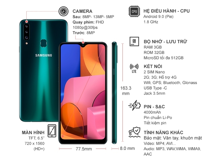 Điện thoại Samsung Galaxy A20s 32GB xanh lá