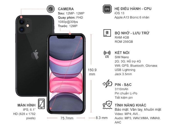 Điện thoại iPhone 11 256GB Đen