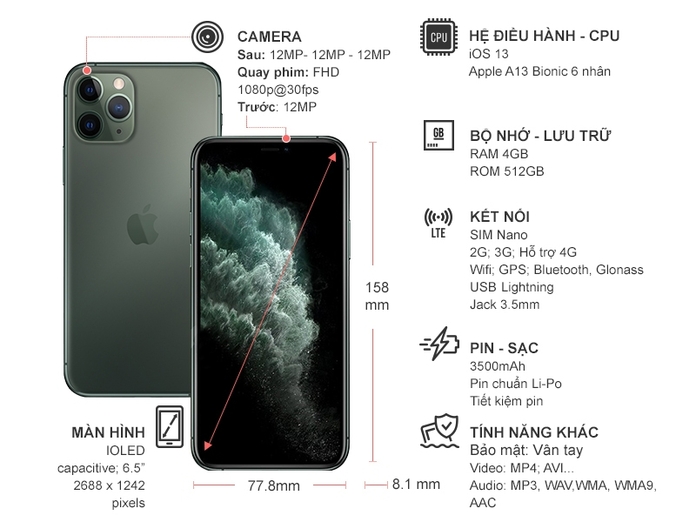 Điện thoại iPhone 11 Pro Max 512GB Xanh lá