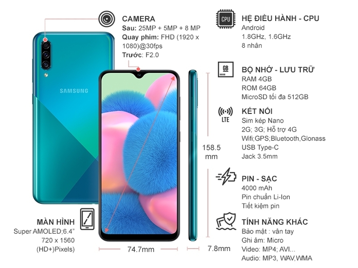 Samsung Galaxy A30s 64GB Xanh lá