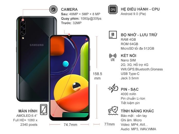 Điện thoại Samsung Galaxy A50s Đen
