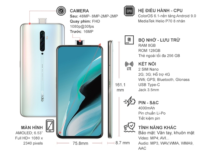 Điện thoại Oppo Reno2 F Trắng