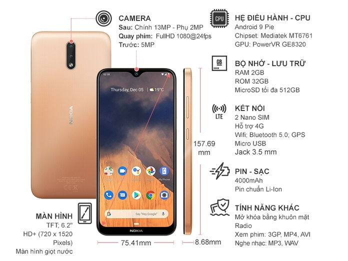 Điện thoại Nokia 2.3 32GB Sand
