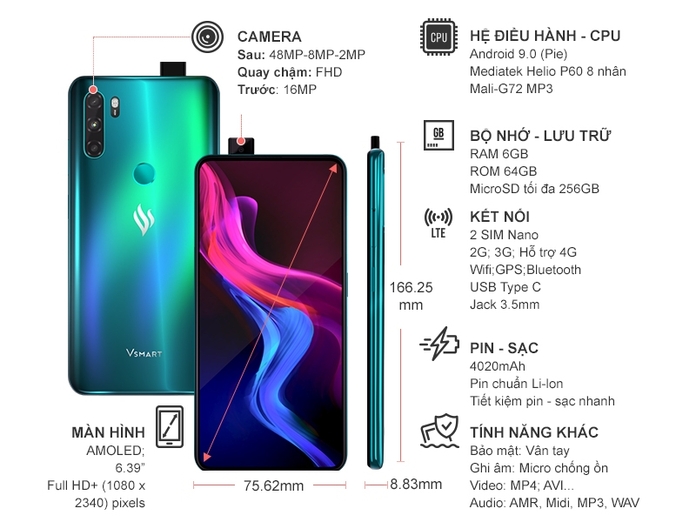 Điện thoại Vsmart Active 3 (6GB/64GB) Xanh Lục Bảo