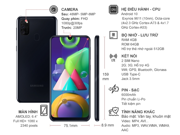 Điện thoại Samsung Galaxy M21 Đen