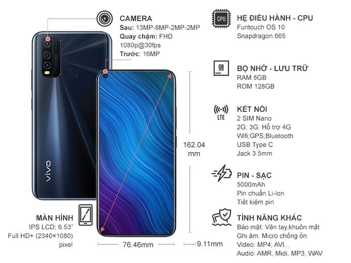 Điện thoại Vivo Y50 Đen