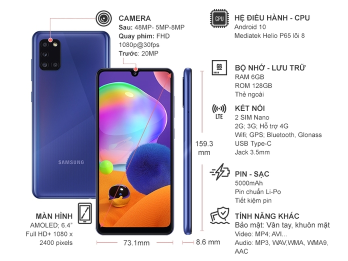 Điện thoại Samsung Galaxy A31 Xanh