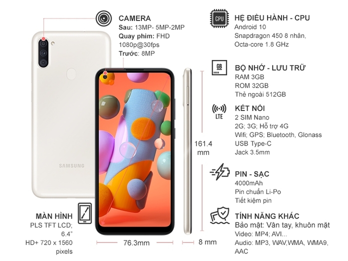 Điện thoại Samsung Galaxy A11 Trắng
