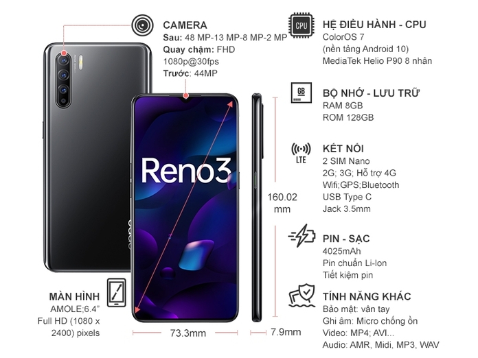 Điện thoại Oppo Reno3 Đen