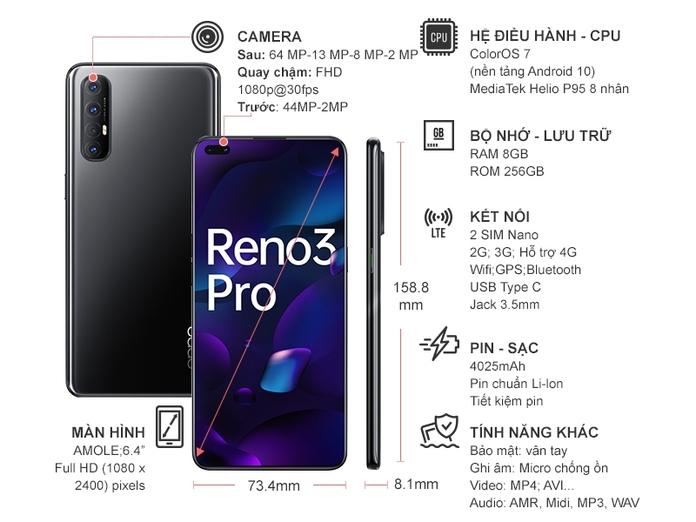 Điện thoại OPPO Reno3 Pro Đen