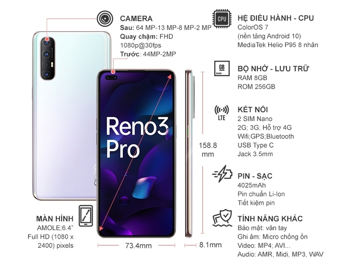 Điện thoại OPPO Reno3 Pro Trắng