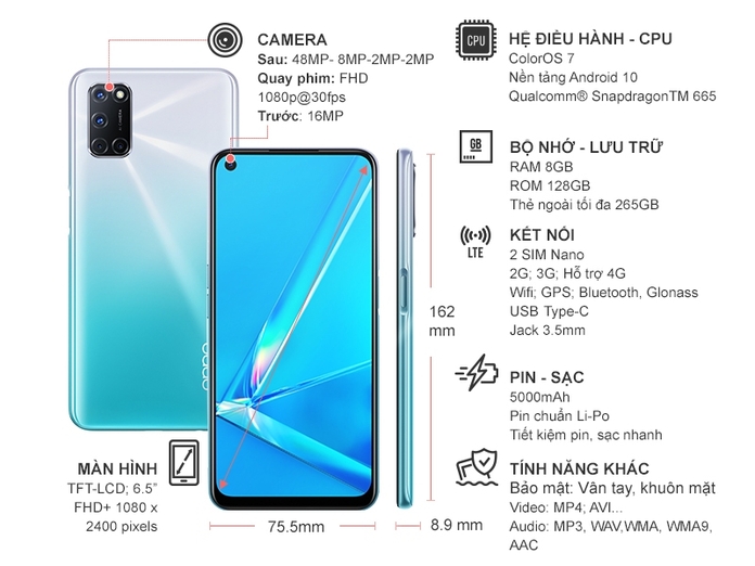 Điện thoại OPPO A92 Trắng