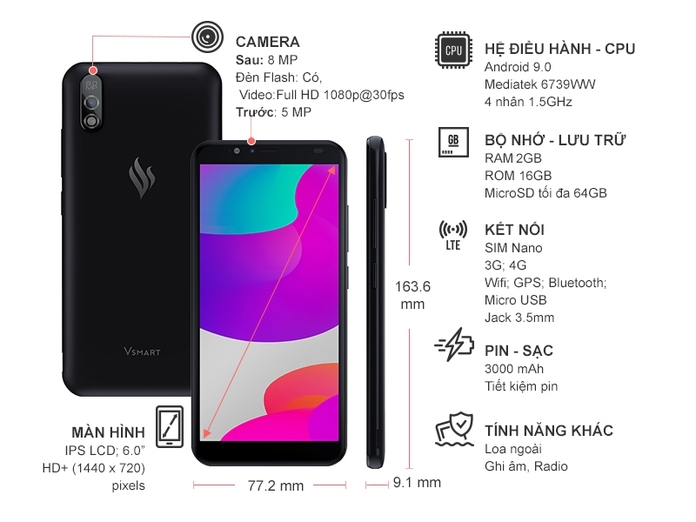 Điện thoại Vsmart Bee 3 Đen